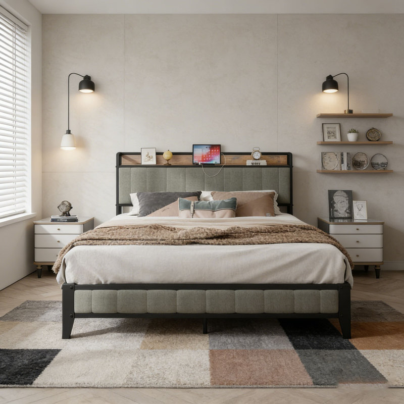 Base de lit avec station de charge, Lit double