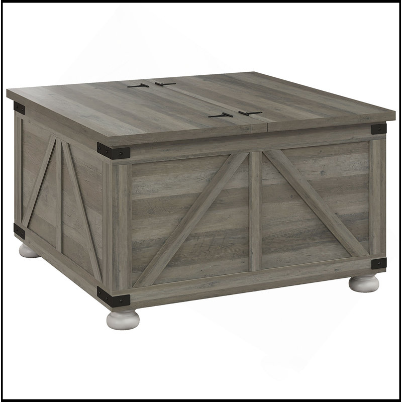 Table basse Farmhouse avec rangement et plateau rabattable, idéale pour le salon et les petits espaces