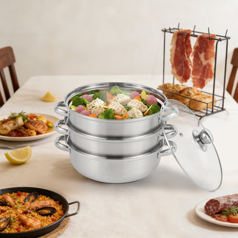 3 Layer Stainless Steel Food Steamer Pot with Lid