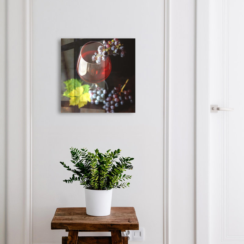 Key storage cabinet, Opens to the left, 30x30x5, White, A glass of wine and a bunch of grapes, 