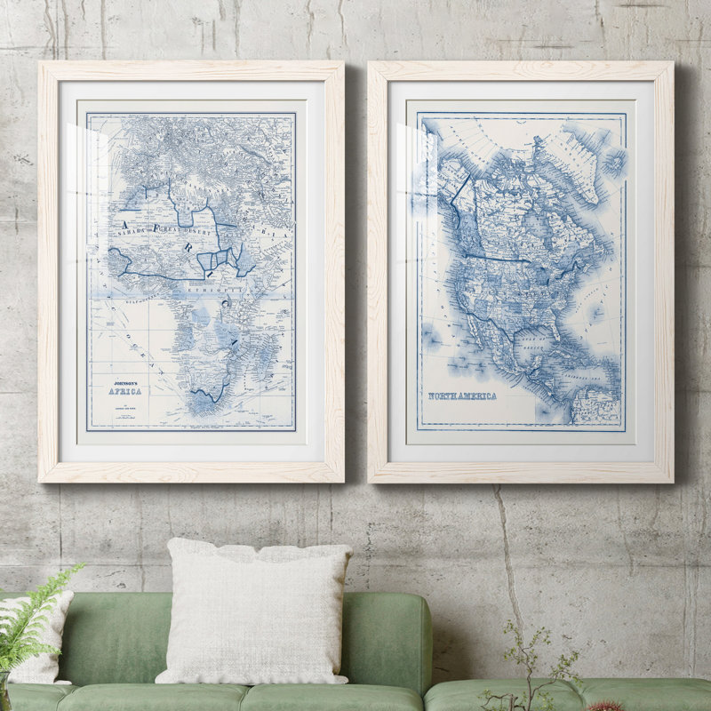 «Afrique dans les tons de bleu», ensemble de 2 impressions encadrées, Papier encadré blanc, H 43,5 po x l 31,5 po x P 1 po