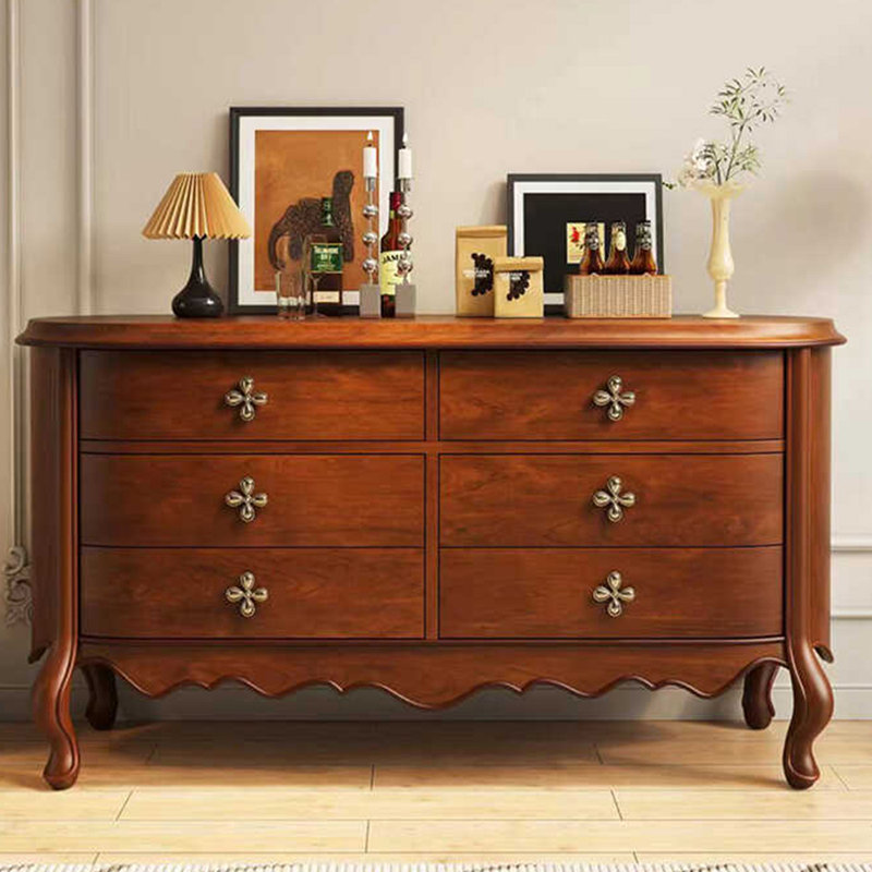 Buffet en bois de cerisier antique français à six tiroirs pour la salle à manger, Brun