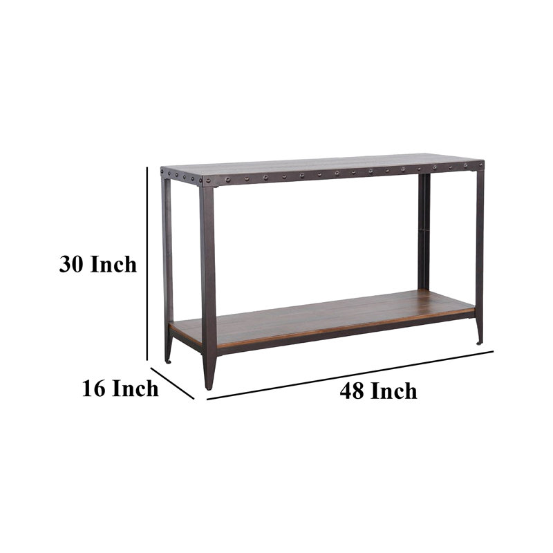 Ayka Sofa Table w Shelf, Nailhead Accent, 48 Inch Rectangular Brown