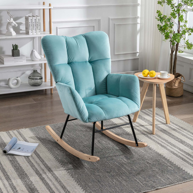 Chaise berçante moderne Marsa, Velours bleu cyan