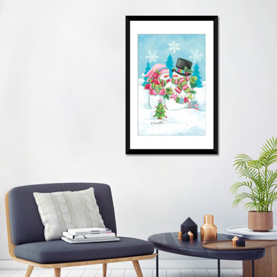 «Happy Holiday Snow Couple», reproduction d'art mural - papier d'art encadré