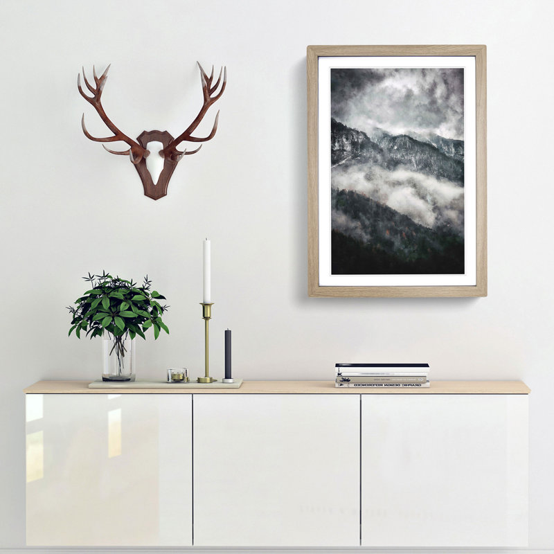 Mountain Peak View in Italy - Picture Frame Painting Print, 63cm H x 45cm W x 2cm D, Oak Framed