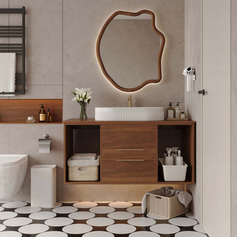 Meuble-lavabo mural 39,4 po avec céramique ovale, Bois