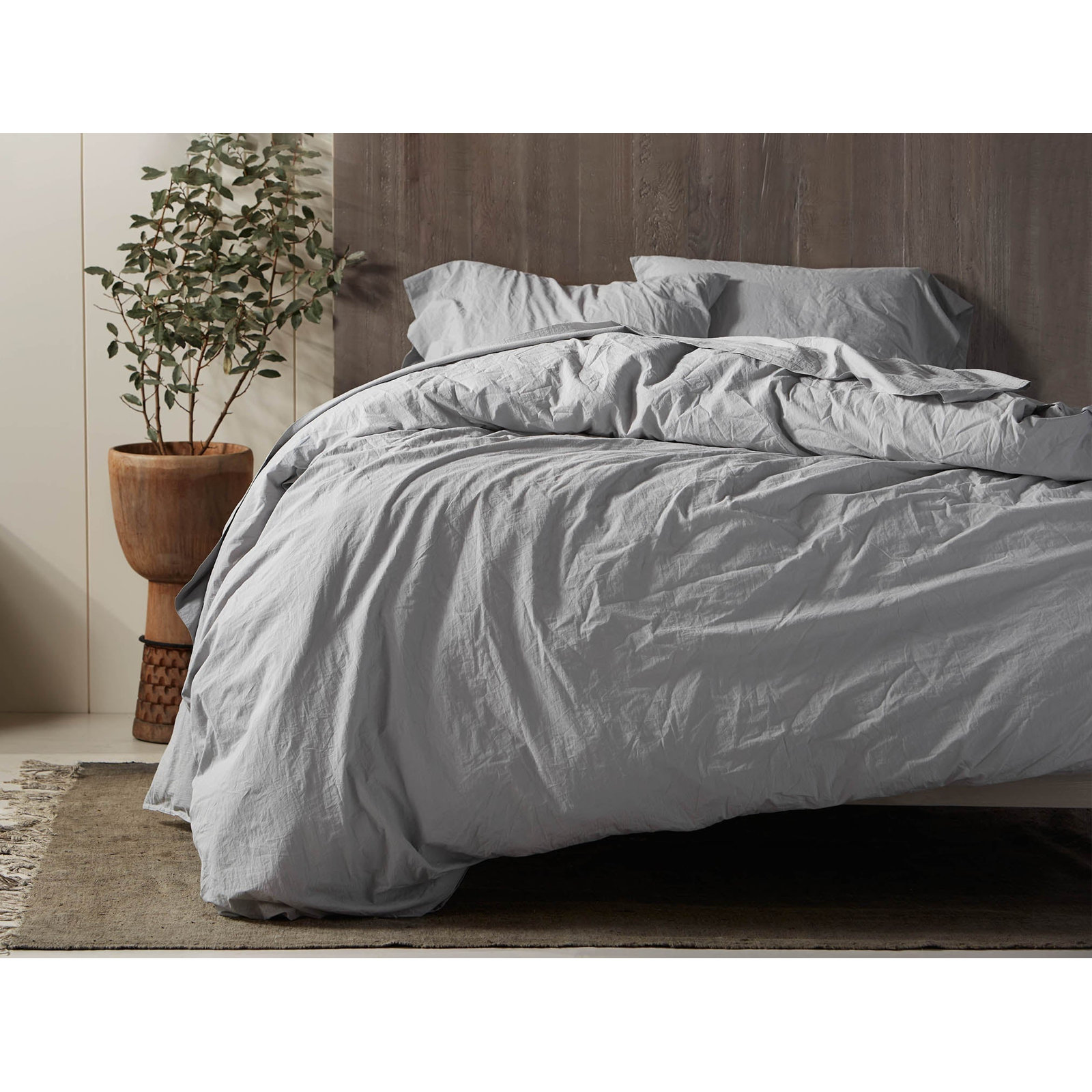 Organic Crinkled Percale 100% Cotton Percale Sheet Set, California King Sheet Set with 2 Pillowcases, Pewter