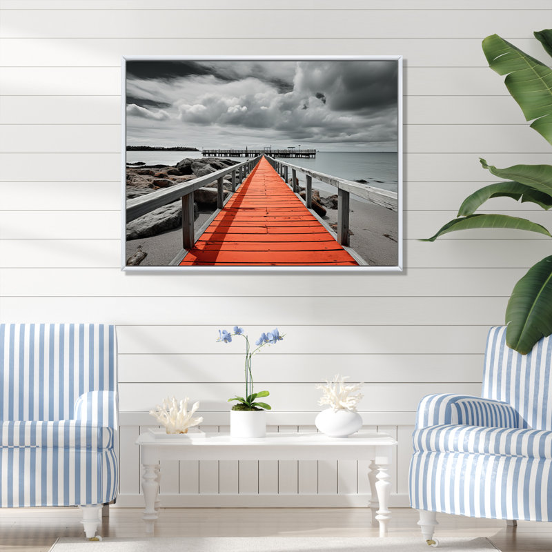 Hisa Beach Pier Point de vue noir I, H 30 po x l 40 po x P 1,5 po, Cadre flottant blanc