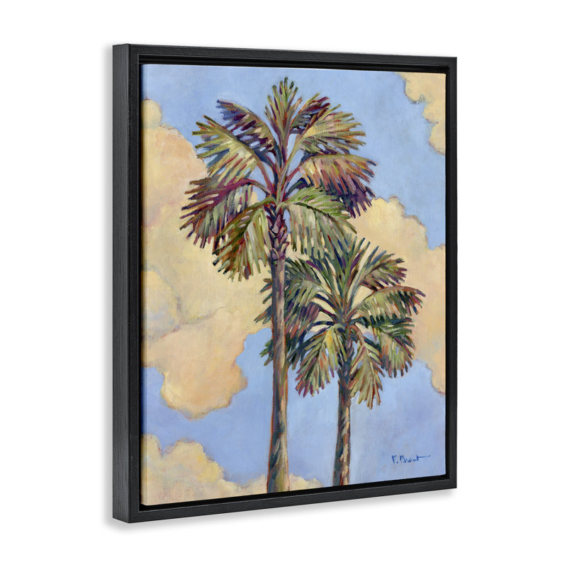  Two Palm Trees & Clouds Floater Canvas Wall Art by Paul Brent, Cadre flottant noir de jais, H 21 po x l 17 po