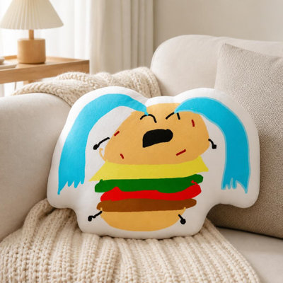 1pc Screaming Burger 2D Flat Printing Shaped Stuffed Throw Pillow Decorative Cushion Pillow for Gift Bedroom Sofa Room Party Decor, 11.81inch