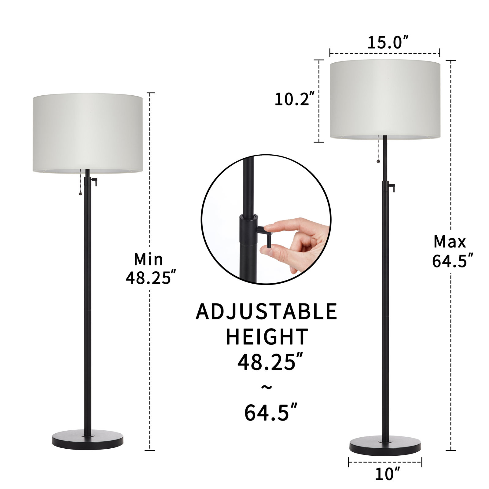 Kelliann 64.5" Adjustable Floor Lamp, Black