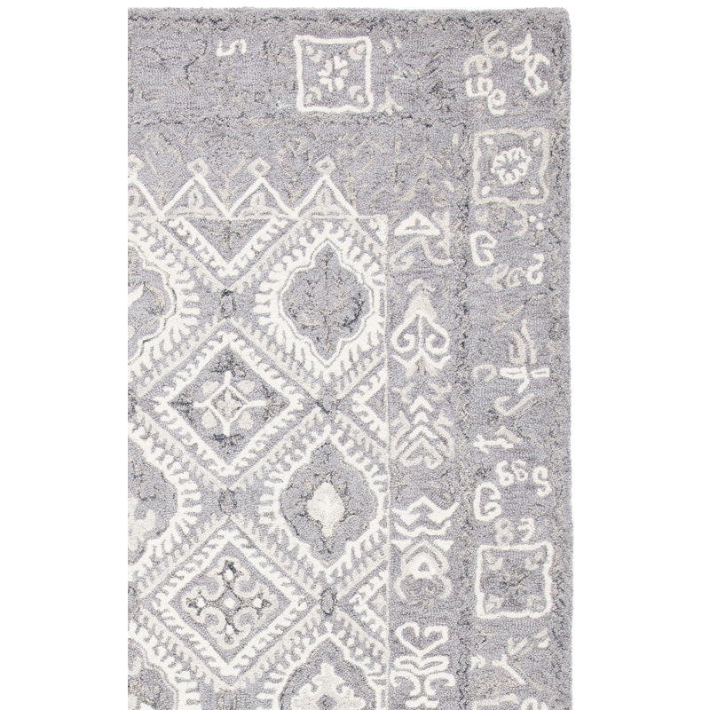 Micro-Loop Hand Tufted Cotton With Latex Geometric Rug, Rectangle 4' x 6'