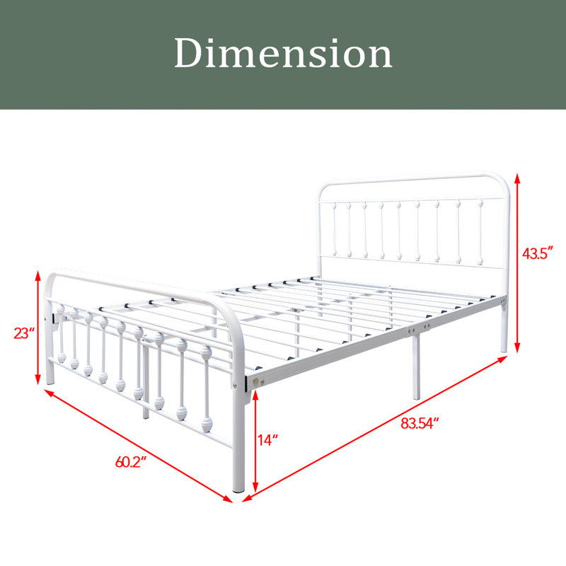 Structure de lit plateforme en métal, tête de lit / pied de lit de style victorien / rangement sous le lit / pas de sommier nécessaire / grand