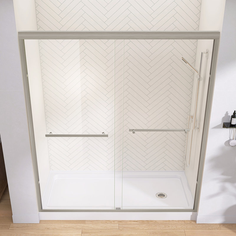 68" - 72'' W X 75'' H Double Sliding Shower Door Semi-Frameless Bypass Door Alcove Aluminum Door With Clear Tempered Glass