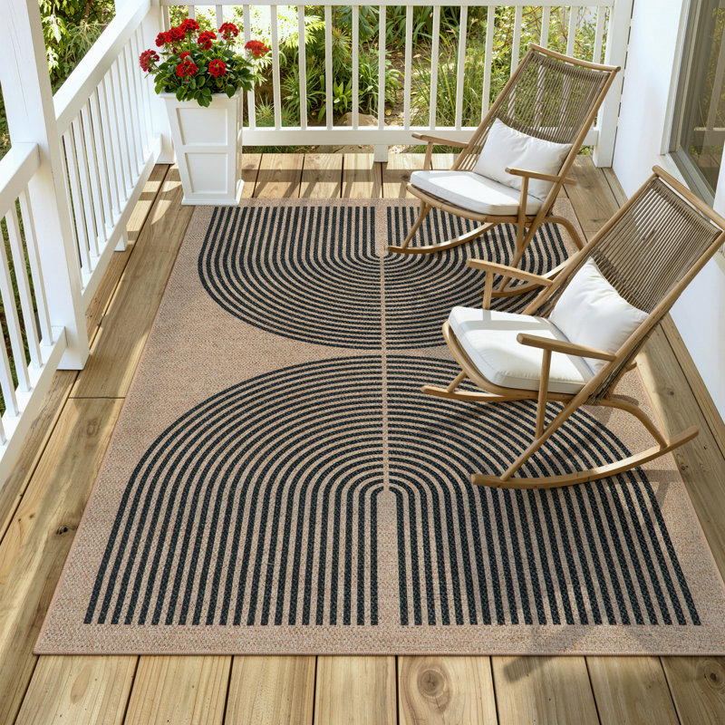 Narze Modern Easy Jute Machine Washable Area Rug Outdoor Rug with Non-Slip Backing for Patio, Deck, Backyard Beside the pool
