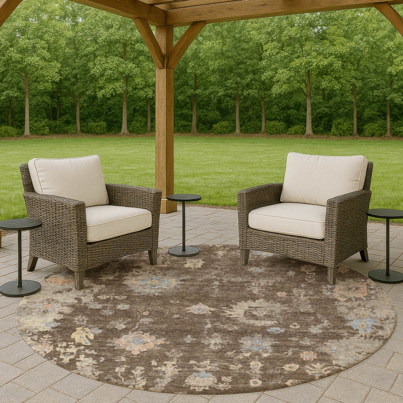 Machine Washable Indoor/Outdoor Chantille ACN2302 Global Rug, Round 8'