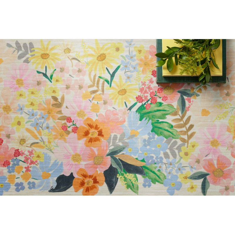 Tapis crème Rifle Paper Co. x Loloi Meadow MEA-01 Marguerite, Tapis de couloir 2 pi 3 po x 5 pi 6 po