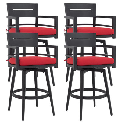 High-End Luxury Aluminum Outdoor Swivel Patio Bar Stools with Sunbrella Seat Cushion by Corrigan Studio