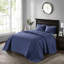 Couvre-lit réversible bleu marine - Motif classique de rembourrage en coton lavable à la machine surdimensionné avec des taies décoratives pré-lavées