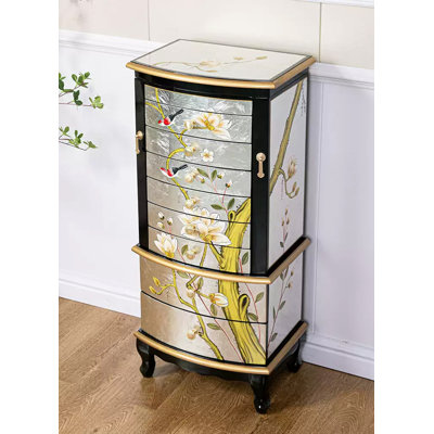 Nouvelle armoire à bijoux multifonctionnelle en bouleau peinte à la main de style chinois