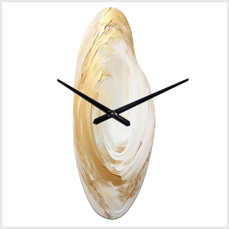 Horloge murale incurvée en forme de spirale abstraite en forme de Vortex I doré et blanc, Médium
