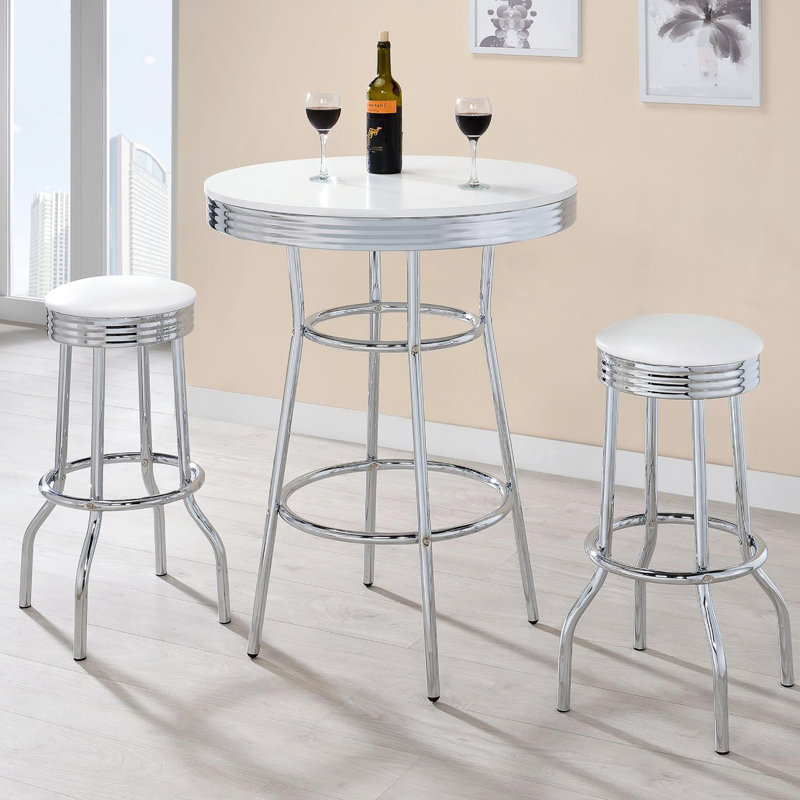 Table de salle à manger contemporaine blanche lustrée et ronde de 42,33 po de haut x 30 po de large, centre de salle à manger robuste et attrayant