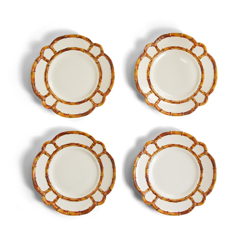 Ensemble de 4 assiettes plates en bambou, Brun / blanc