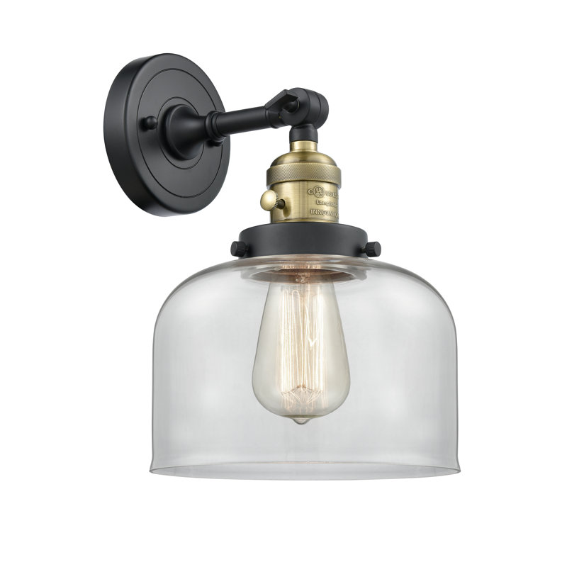 Applique murale 1 lumière 8 po Bell, Ampoule à DEL rétro de 3,5 W, Clair, Laiton antique noir
