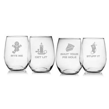 Stemless Wine Glasses Set of 4,Funny Wine Glass for Women with