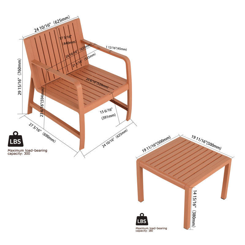 Ensemble de chaises 1 place et table basse 1 pièce PP, Brown