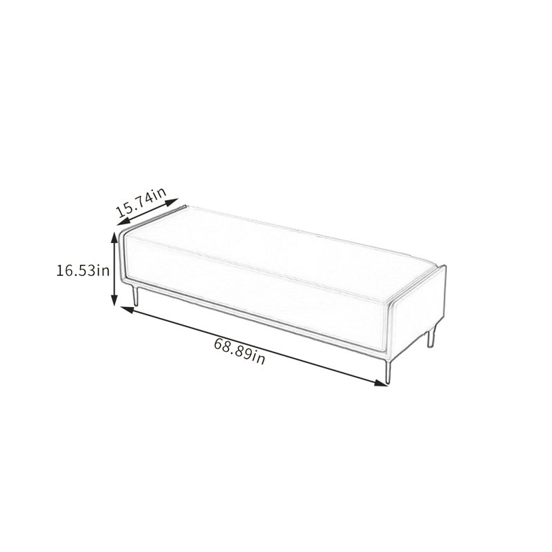Banc rembourré en similicuir Custom Home, H 16,53 po x l 68,89 po x P 15,74 po, Orange / blanc cassé