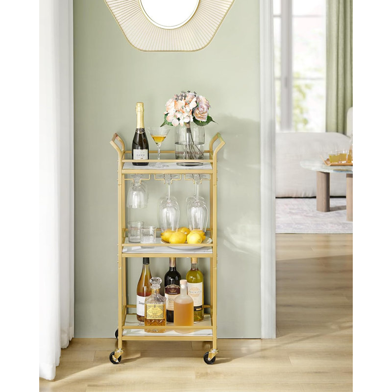 Bar Cart, Home Bar Serving Cart, Small Bar Cart with 3-Tier Shelf