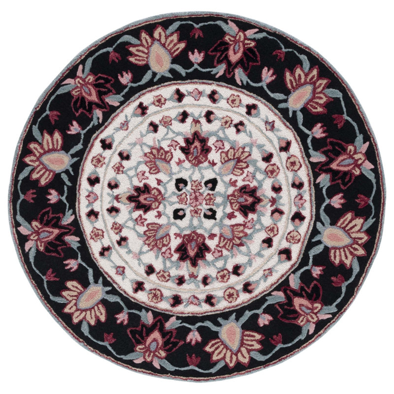 Dajsha Hand Tufted Wool Floral Rug, Round 5'