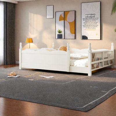 Lit double sécuritaire avec rangement, panneau de fibres à densité moyenne en bois de style Montessori pour chambre d'enfant