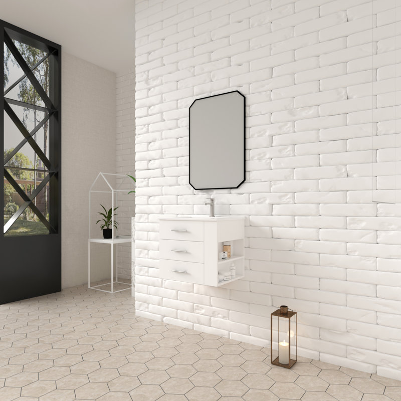 Aurilla 24" Wall-Mount Single Bathroom Vanity Set with Right Side Shelf, White