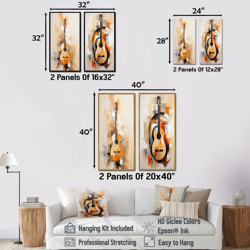 Guitare Simplicity Earthy Brown - ensemble de salon de musique Wall Art, Cadre blanc, H 40 po x l 41 po