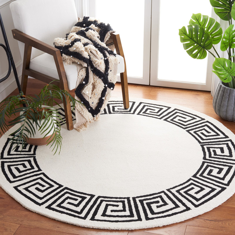 Tapis ivoire / noir Wommack Oakhur, Rond 6 pi