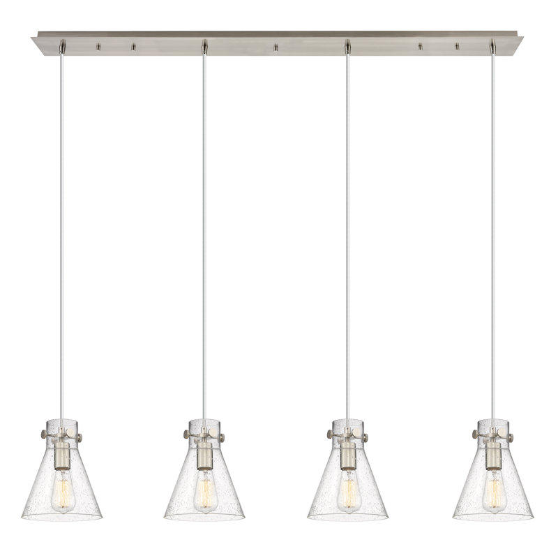 Luminaire suspendu conique à 4 lumières Amrith, Bullé, Nickel satiné brossé