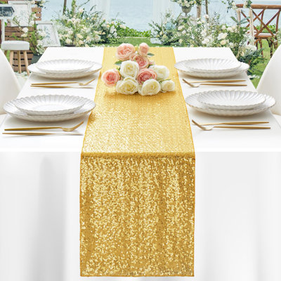 12 Pack Silver Sequin Table Runner, Glitter Sparkle Sequin Runners(Gold)