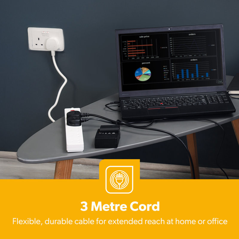 GEEPAS 6 Gang Extension Lead, 10M Cable Heavy Duty UK Plug, 2.6cm H x 5cm W x 337.85cm D