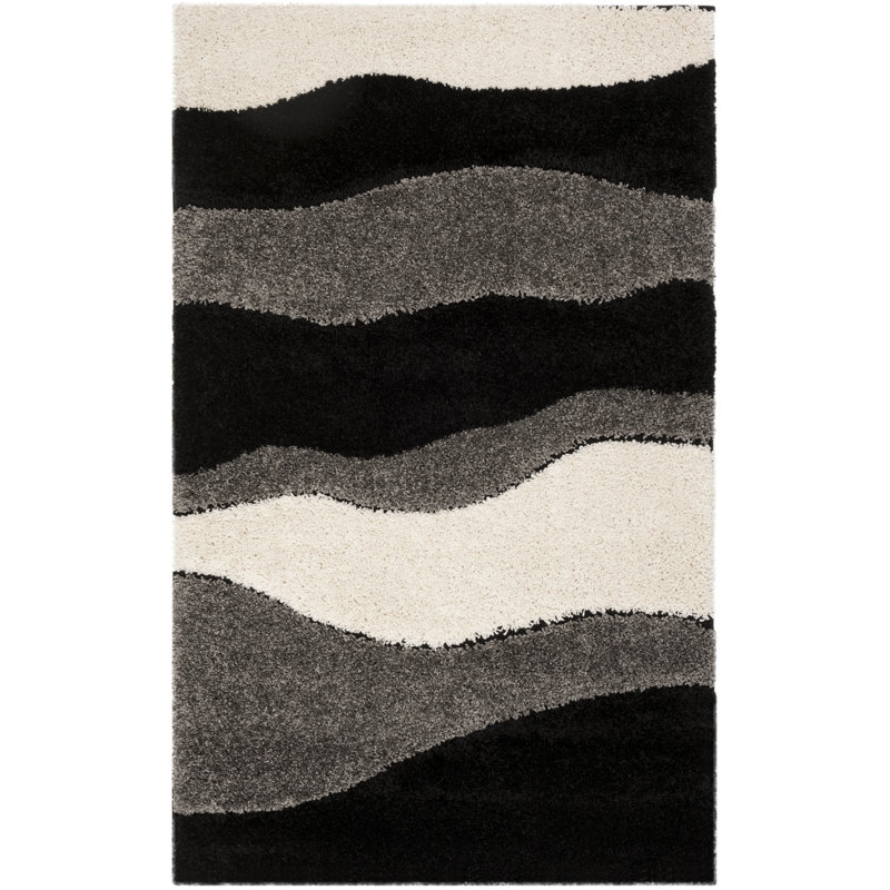 Ashal Abstract Gray/Black Area Rug, Runner 2'3" x 5', Gray/Black