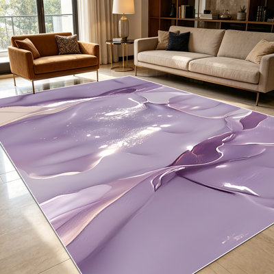Tapis pour salle de séjour à motif de tourbillon fluide et lavande lustré de 1 pièce, doux et confortable, convient à toutes les saisons, facile à entretenir, lavable à la machine, convient pour la table à manger, la chambre à coucher, l'entrée, le patio, la décoration intérieure et extérieure.