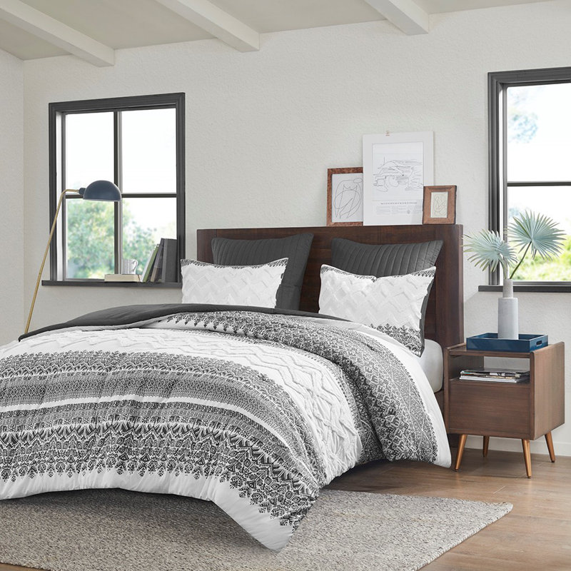 Ensemble d'édredon en coton, 3 pièces, capitonné en chenille, double / grand, gris | Idée de cadeau