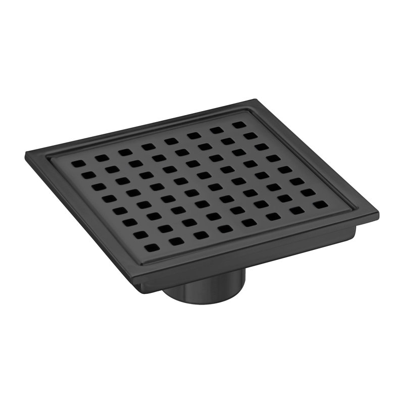 FlowGuard 6" Matte Black square grid drain, Matte Black