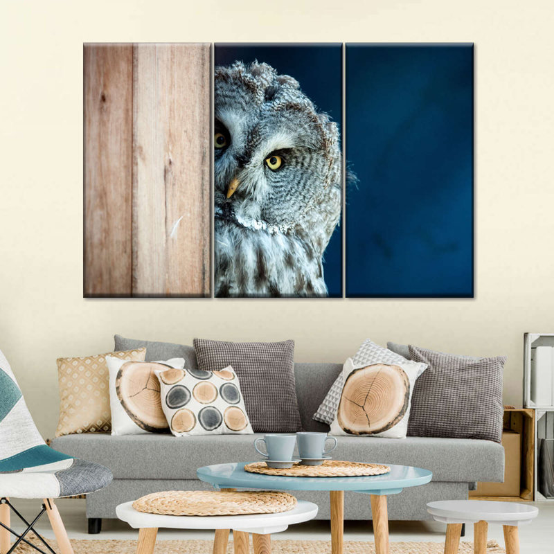 " Peeking Owl " 3 - Pieces, 48" H x 74" W x 1.25" D