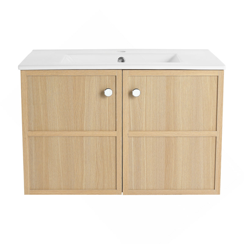 Lavabo de salle de bain mural en céramique 30 po, 2 portes à fermeture douce, 30"
