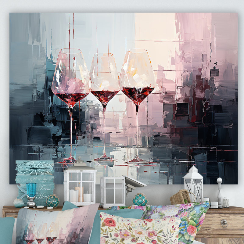 «Wine verres Deep collage - Wine», art mural encadré, H 34 po x l 44 po x P 1,5 po, Toile tendue