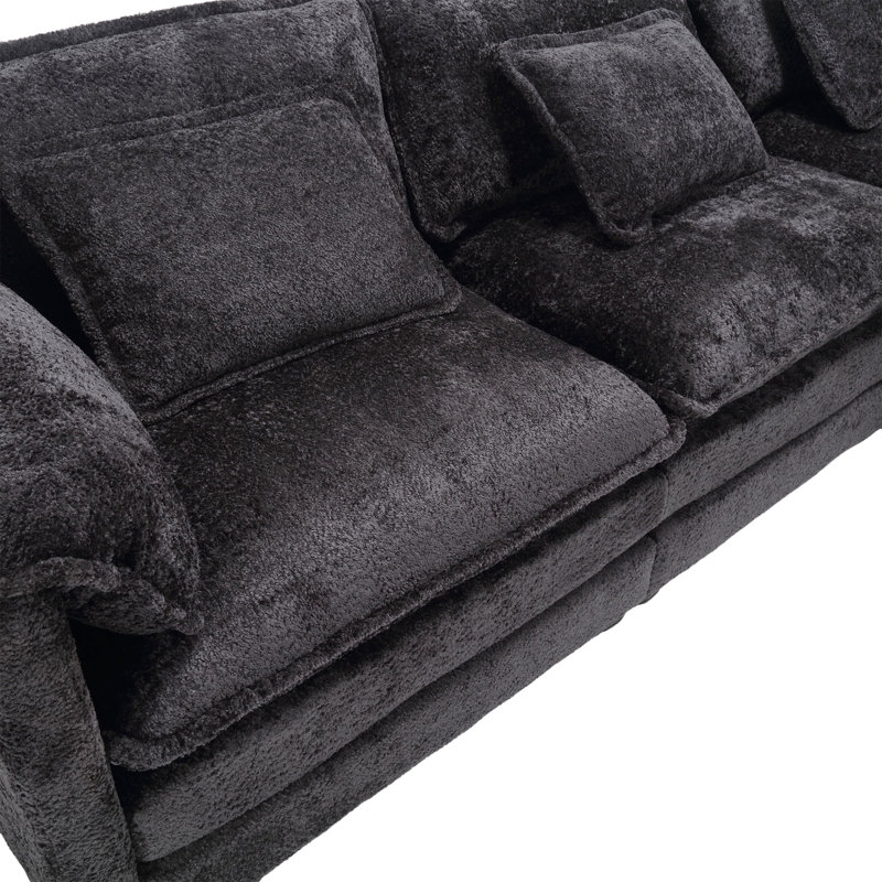 Canapé modulaire en forme de L de 112 po, canapé-lit modulaire en chenille Boucle avec canapé-lit très grand et amovible en mousse haute résilience, pieds en bois massif