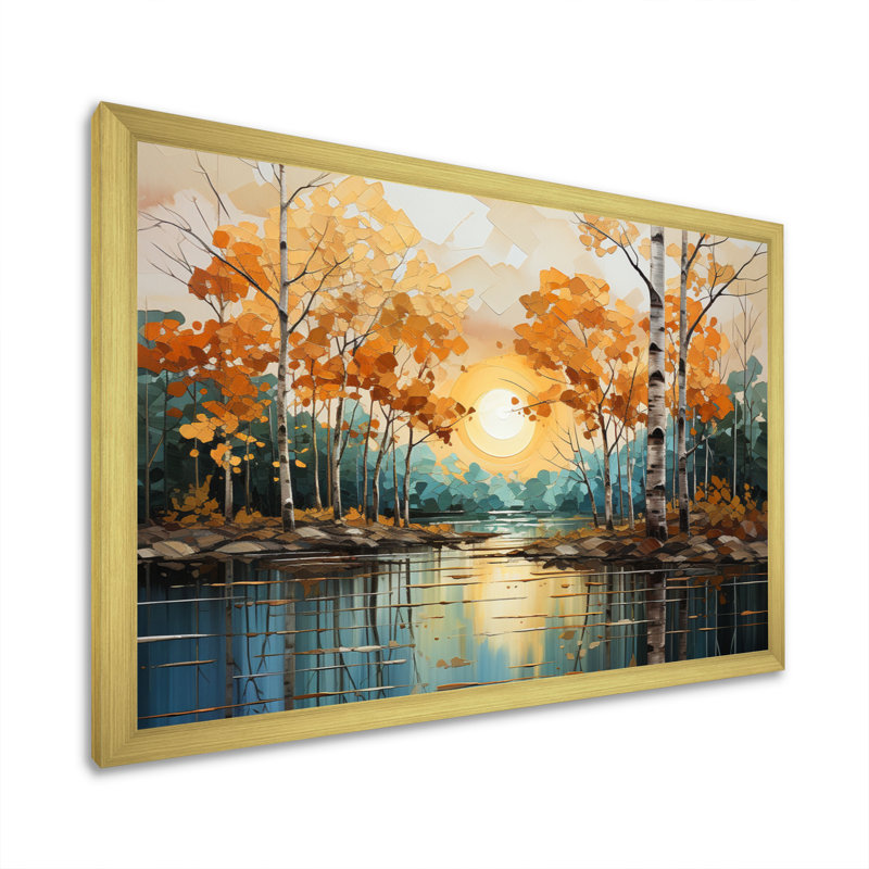 Birch Woods Golden Reflections II - impression de toile de bouleau, H 24 po x l 32 po x P 1 po, Encadrement doré